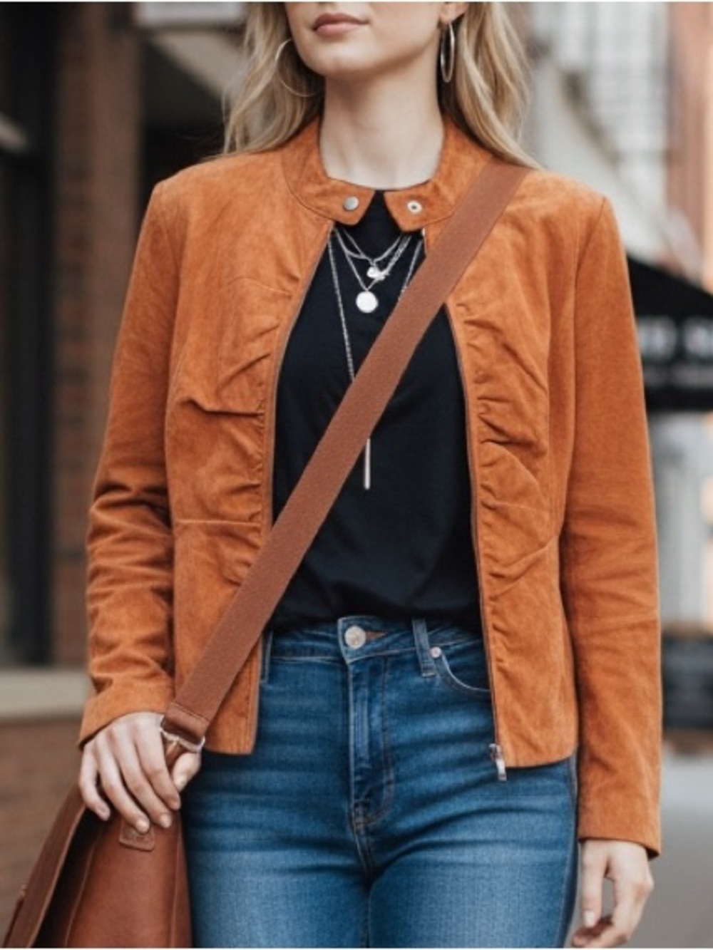 Wilsons Leather Maxima Orange Suede Jacket Pink Lined Vintage Style Coat